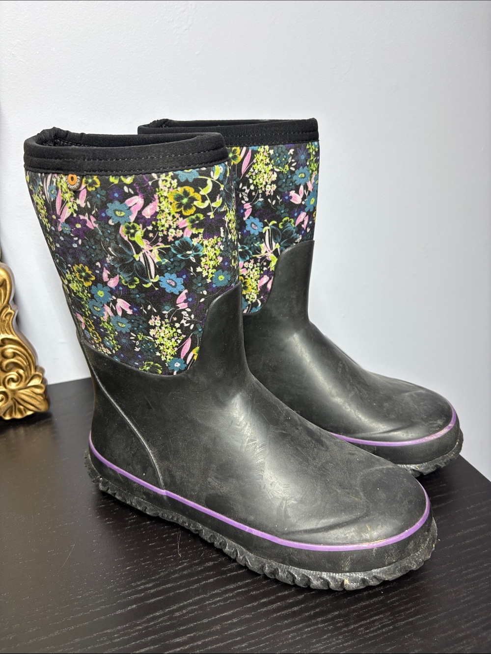 Black Bogs Stomper Garden Bogs Floral-Accent